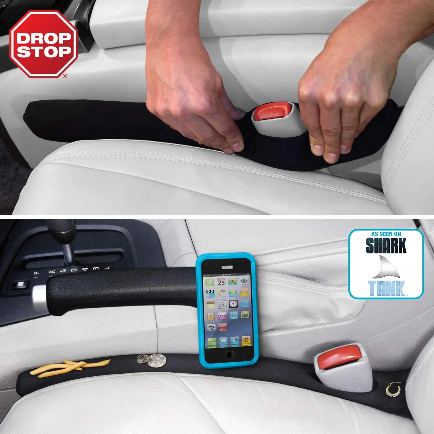 

Car Seat Gap Filler - Patented Set of 2 with Slide Free Pad & Light