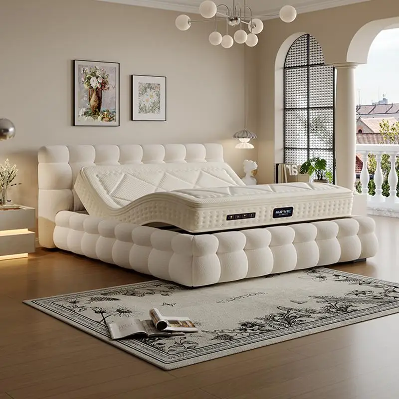 

Whole house control Smart marshmallow electric bed Multifunctional lifting French cream wind floor simple double cloth bed