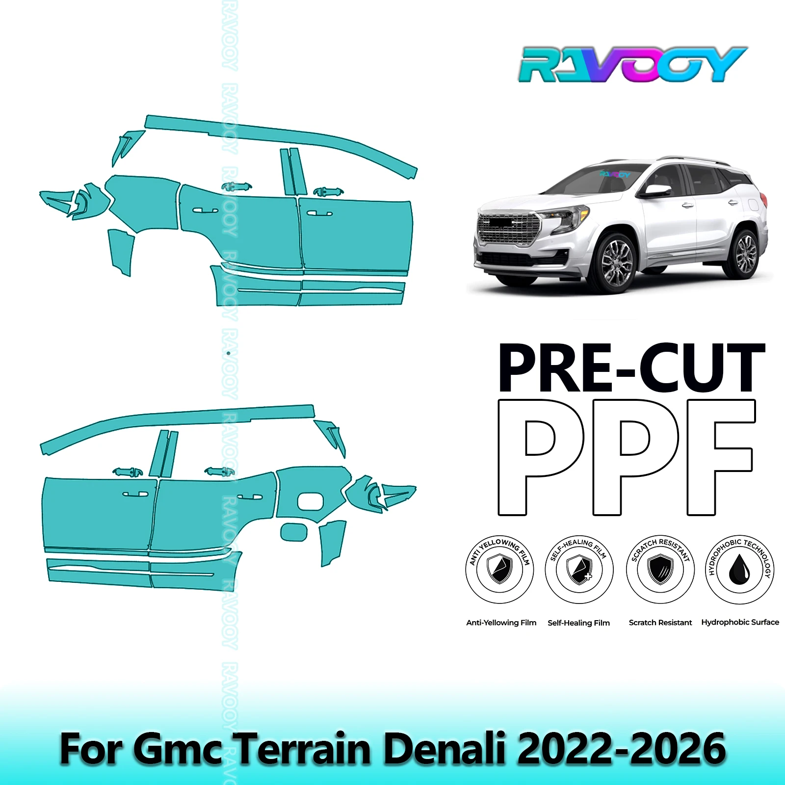 

For Gmc Terrain Denali 2022-2026 8.5mil Clear Matte Pre-Cut PPF Door & A/B Pillar Kit TPU Paint Protection Film Set