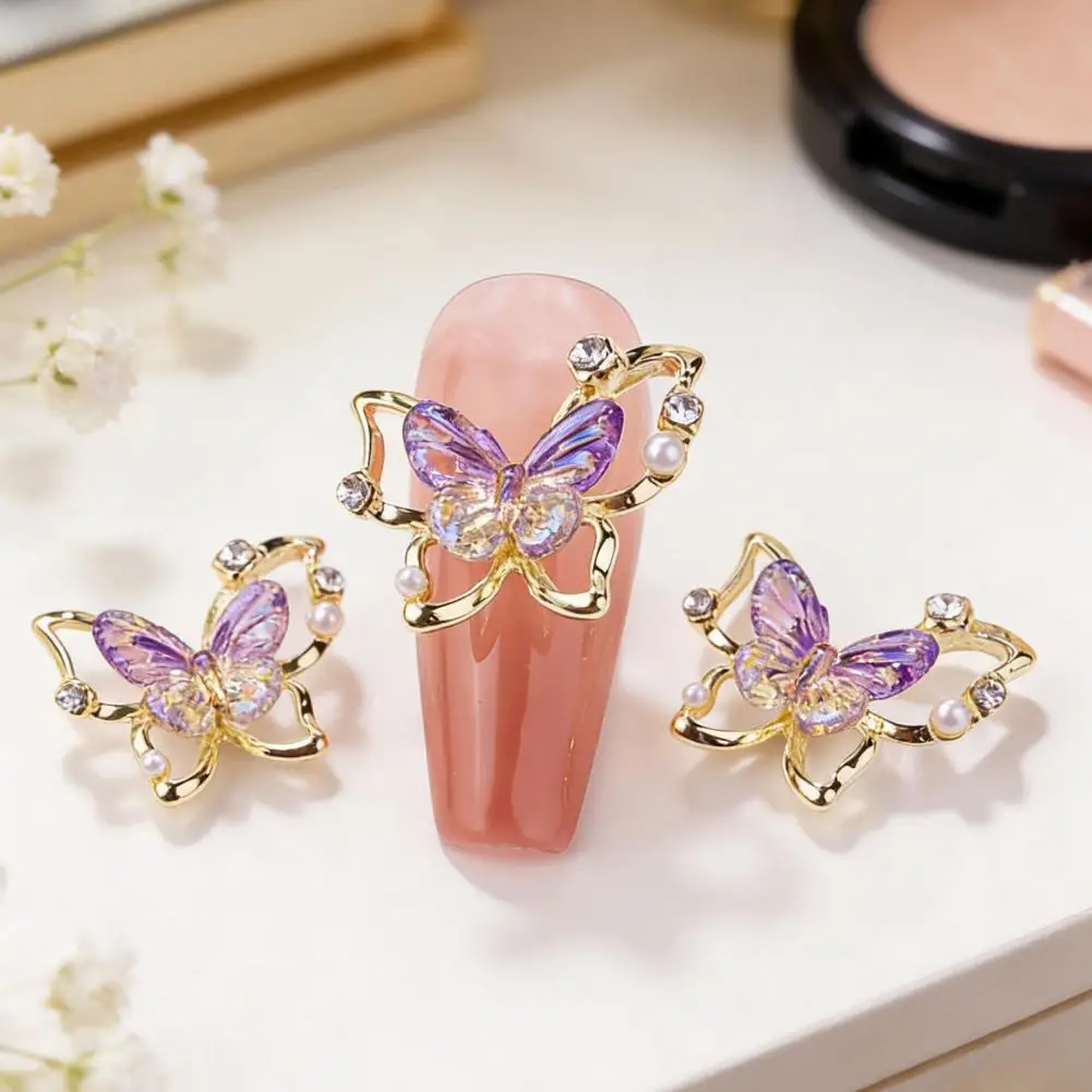 

10Pcs Butterfly Nail Art Charm Rhinestone Faux Pearl 3D Butterfly Shape Nail Jewelry DIY Crafts Nail Decoration Accessories