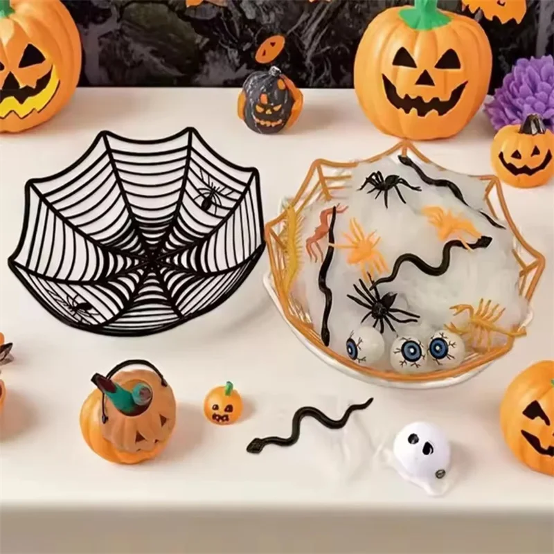 3 Colors Halloween Spider Shape Bowl Fruits Hollow Out Food Tray Candy Dish Trick-or-Treat Party Table Decors Package Basket