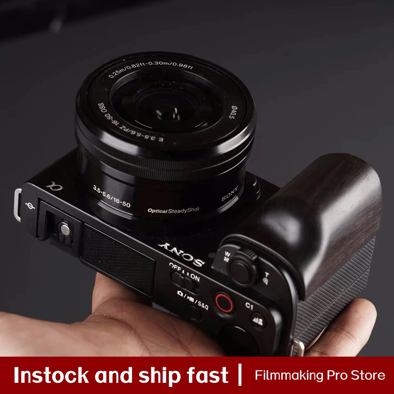 Camera Handle Wood Hand Grip Holder, For Sony ZVE10 Camera, Solid Wood Handle Ebony Rosewood Enhances Grip Handle Resistance