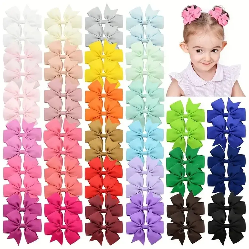 Simple Style Solid Color Hair Bows for Girls, 40 Pack Polyester Butterfly Bow Hair Clips, Perfect for Girls Aged 3-14