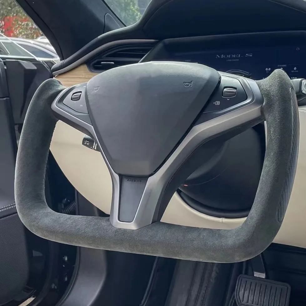 

Fix Carbon Yoke Steering Wheel Model 3/Y/S/X Sport Design Leather Material White Stitching Also Fits S