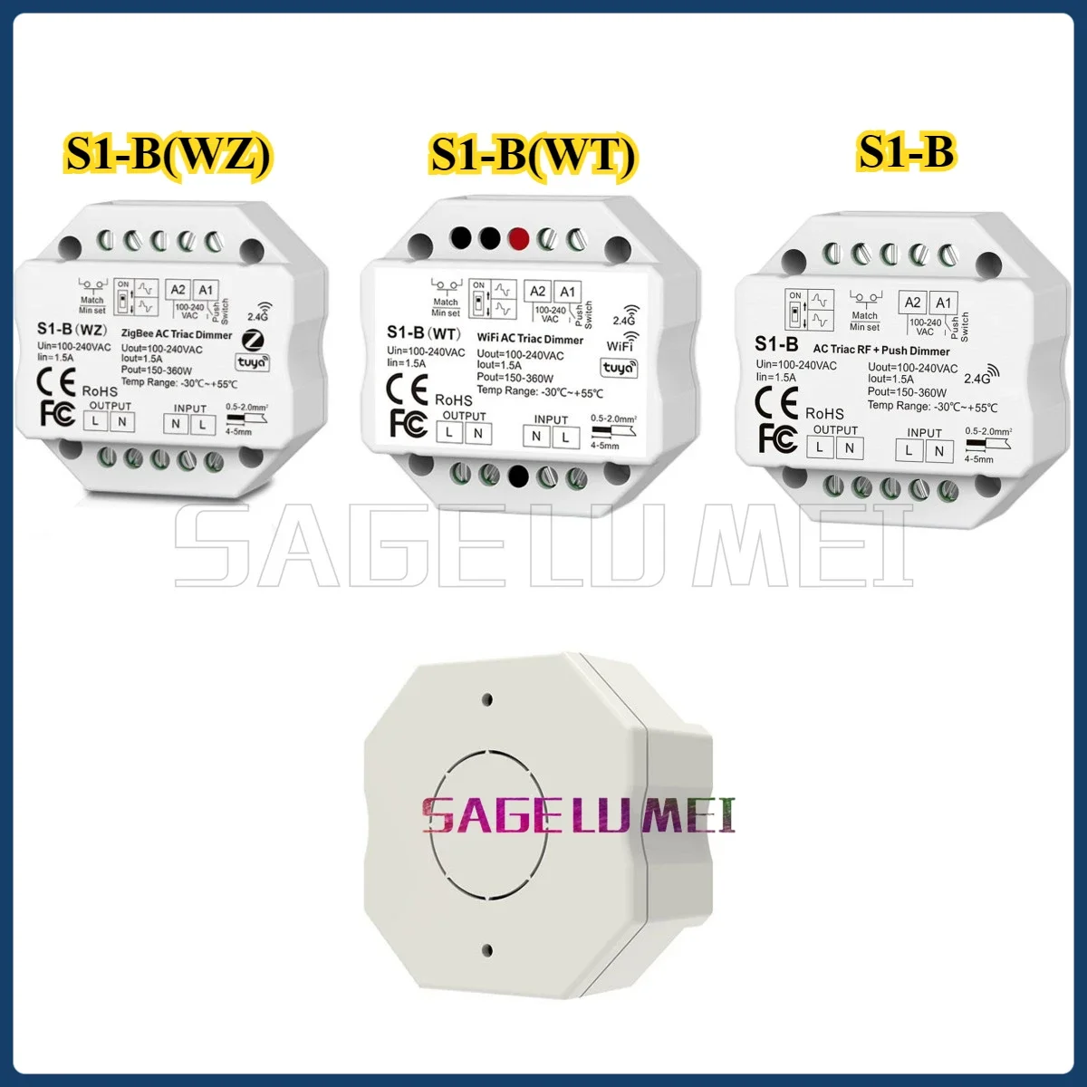 WiFi & RF Push AC Triac Dimmer Tuya APP Switch 2.4G LED Controller S1-B/S1-B(WT)/S1-B(WZ) For Single Color LED Lamp Strip R11