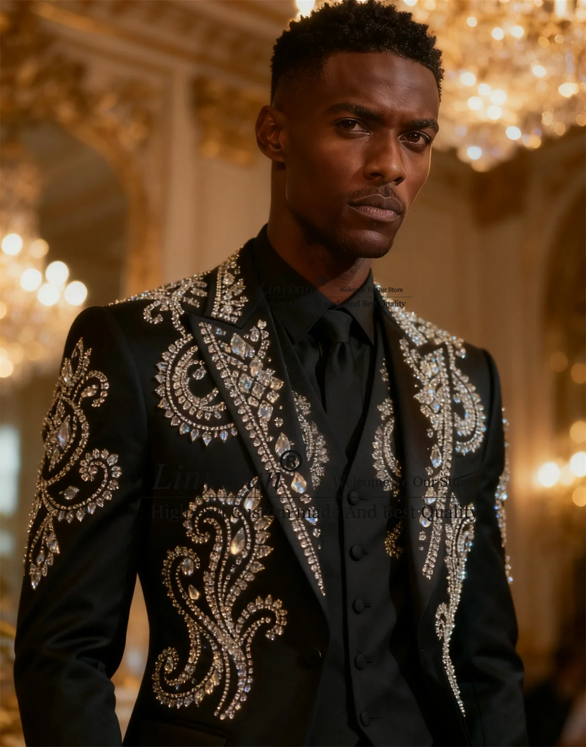 

Потрясающие мужские костюмы с бусинами и кристаллами, смокинги для жениха, индивидуальные свадебные костюмы для мужчин, комплекты из 3 предметов, мужской пиджак для выпускного вечера