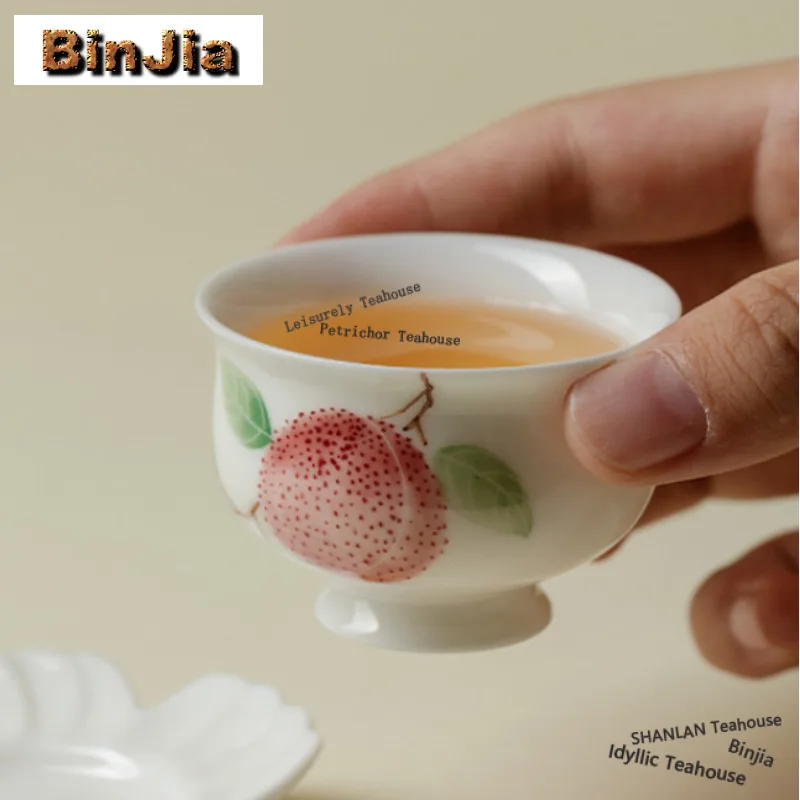 40ml Hand-painted Lychee Teacup Japanese Tea Bowl Sample Tea Cup Tea-tasting Fragrance Cup Jianzhan Master Cups Teaware Coaster