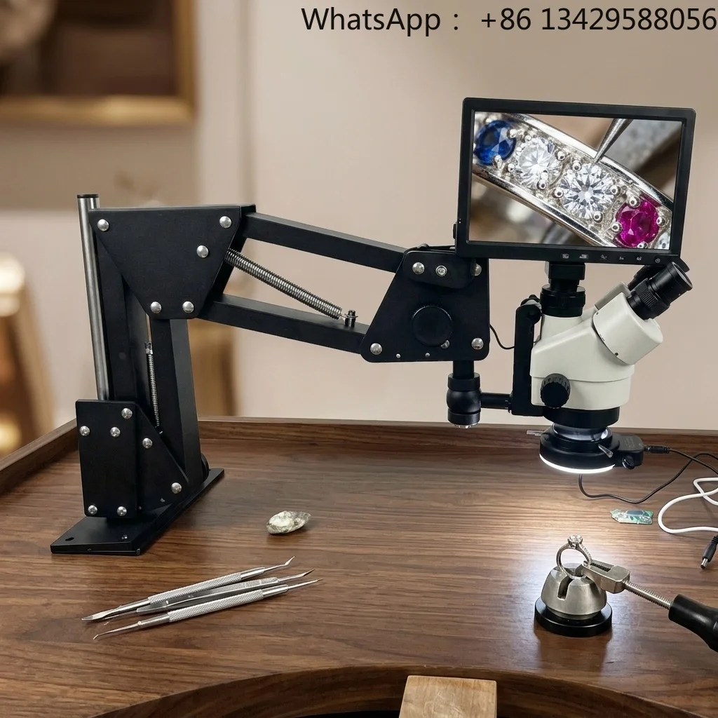 10inch 2K HD Monitor 3.5X-45X Zoom Trinocular Stereo Microscope Spring Bracket Digital Jewelry Microscope Diamond Setting 144