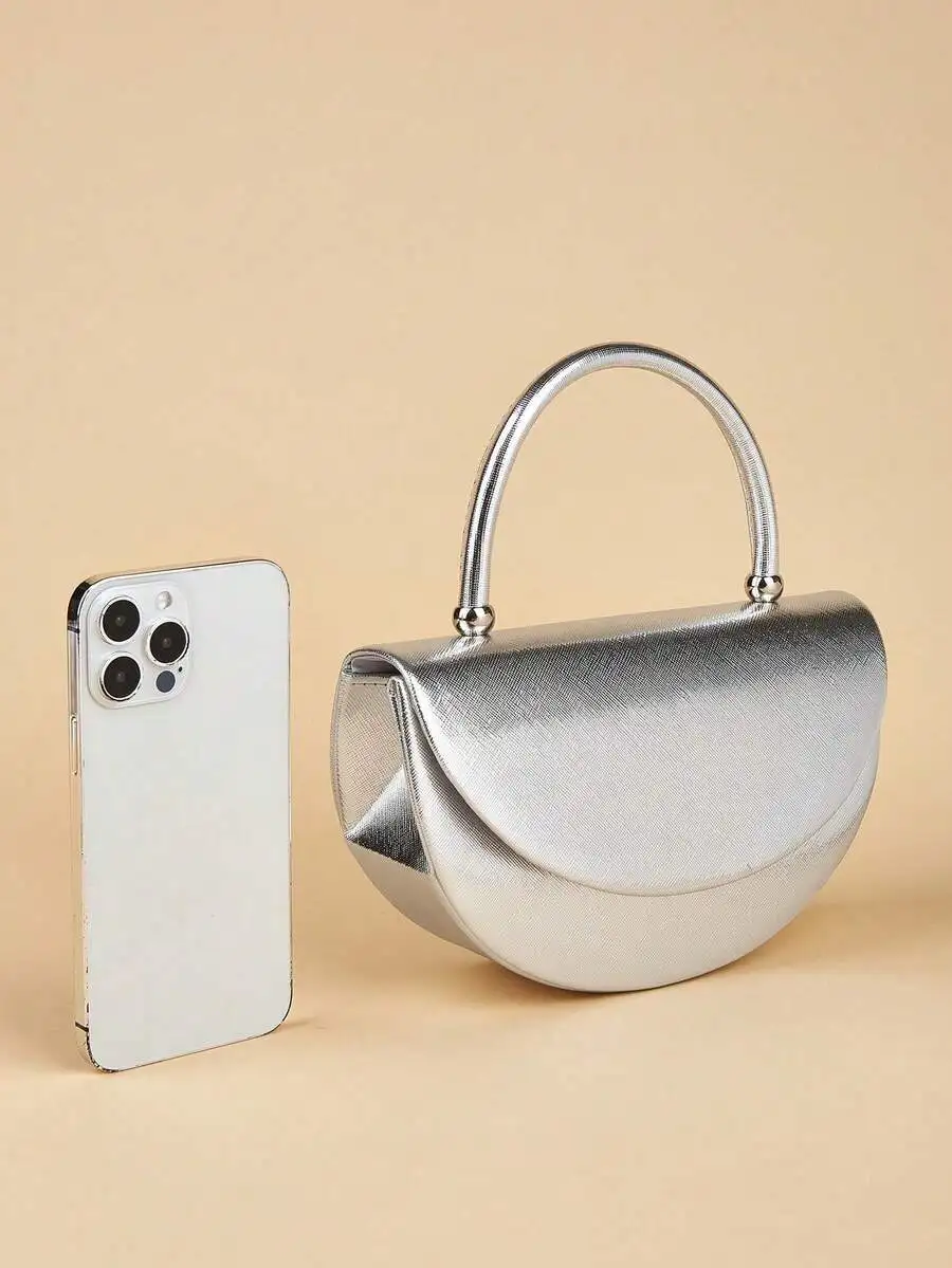 

Elegant Womens Half Moon Clutch Bag, Minimalist Metal Handle Evening Bag For Party Wedding Prom