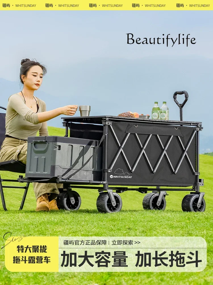 Outdoor Camping Reclining Folding Trolley Camp Camping Car Night Market Stall Large Wagon