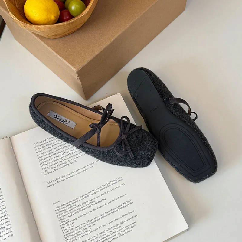 

Модные женские туфли Мэри Джейн на плоской подошве из флока, мягкая женская обувь на плоской подошве с узлом-бабочкой, женские туфли без шнуровки, новинка