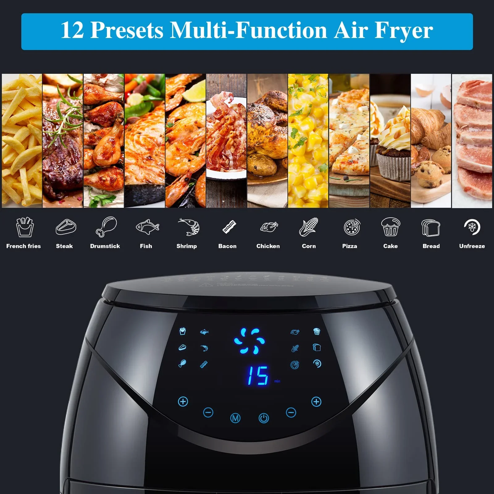 6.5L Air Fryer Pro, 12-in-1 XL Large Air fryer oven Cooker with Cookbook, 7 Quart Large Family Size Electric Hot Air Fryer Oven