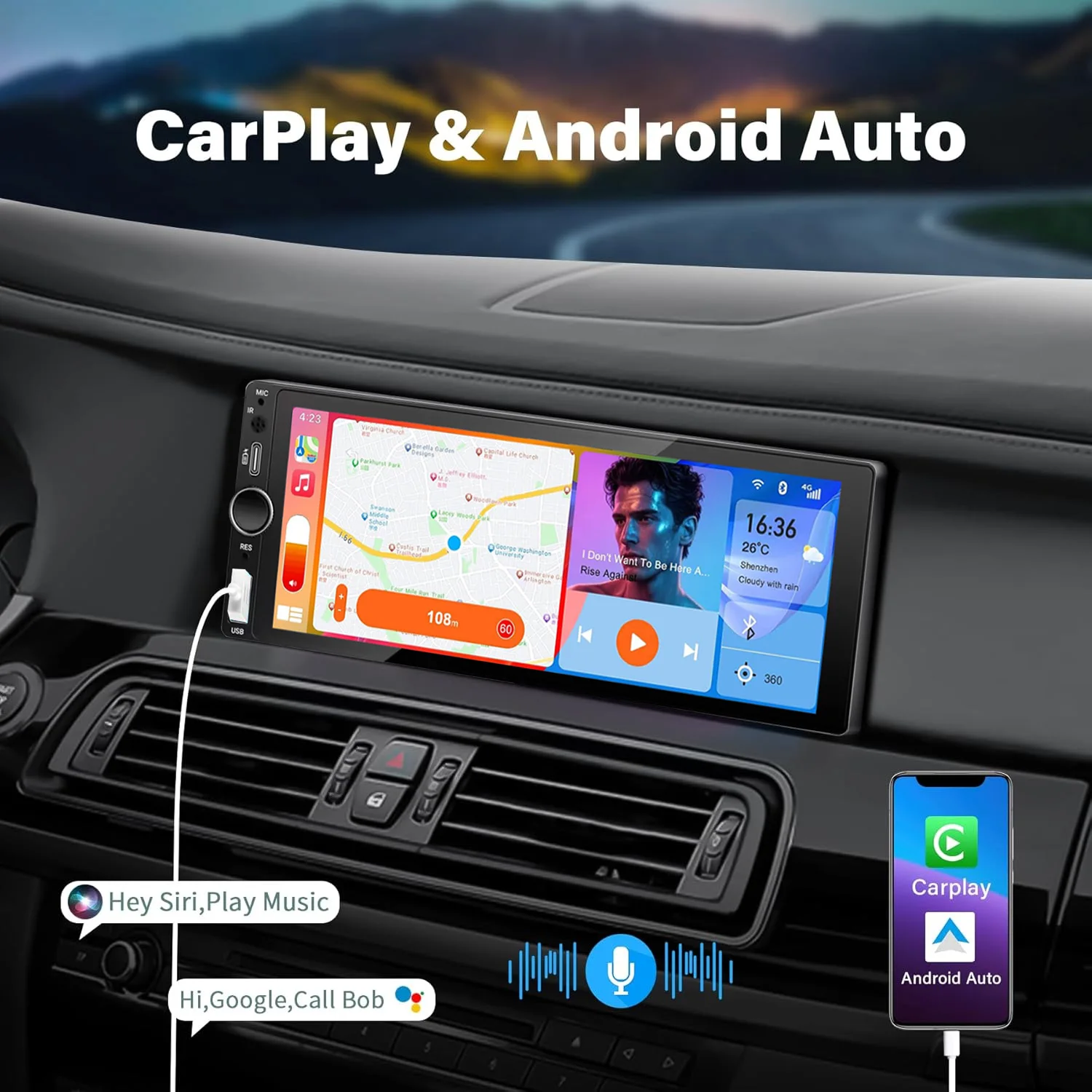 LEHX 1din 6.9 IPS Touch Screen Carplay Android Auto Mirror Link Car Radio Multimedia 1 din Car Stereo MP3 MP5 Player FM Headunit - Image 2