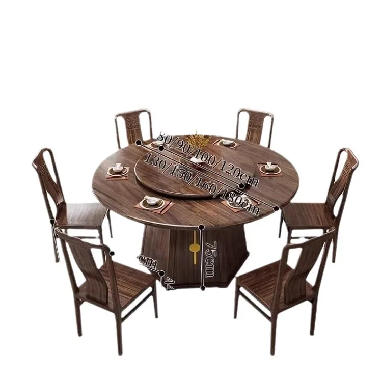 Dining Table Ebony Chinese Round All-solid Wood Dining Table And Chair Combination Living Room Simple Chinese Turntable Round Ta