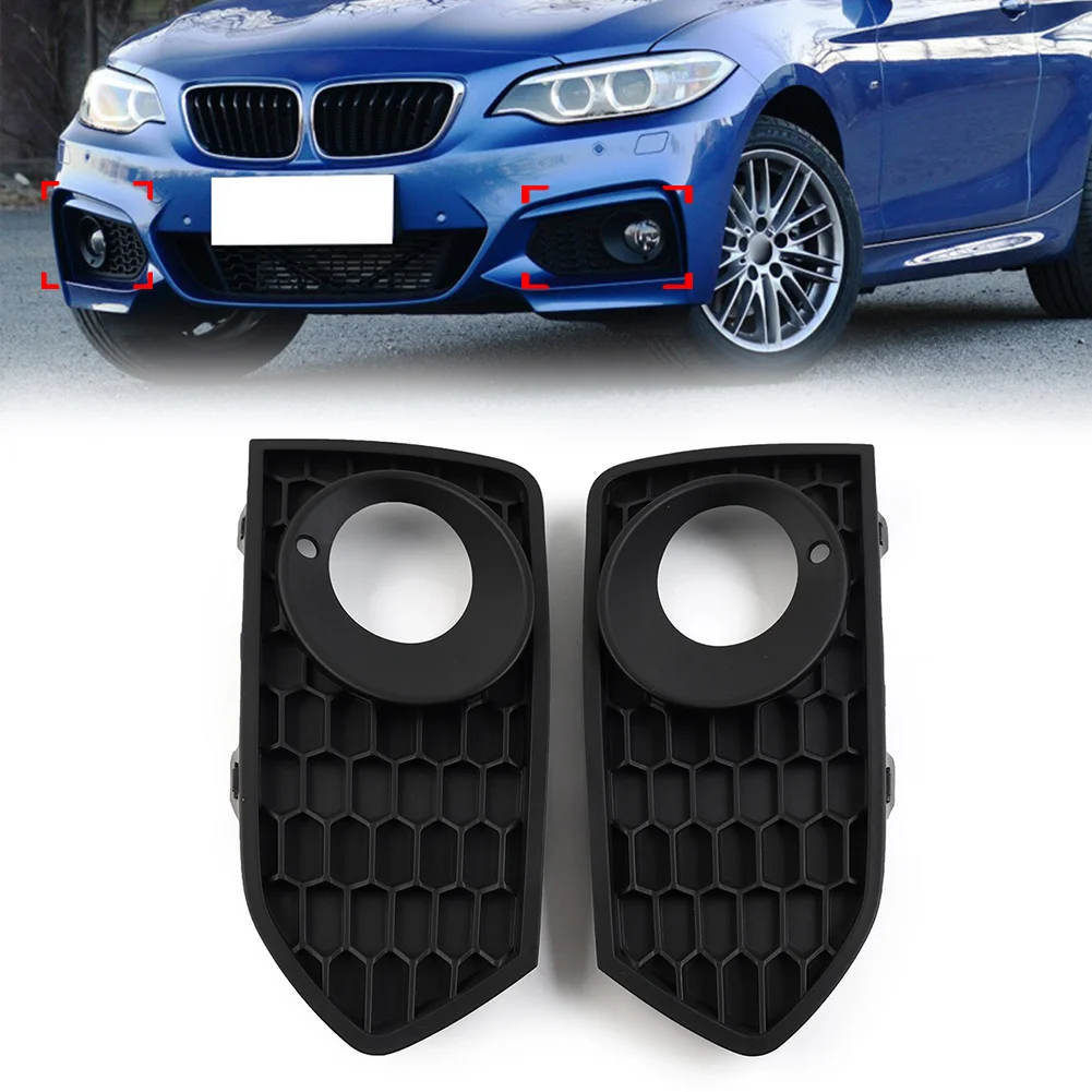 

2Pcs Car Closed Mesh Front Bumper Fog Lamp Grille Cover With Light Hole For BMW 2 Series F22 F23