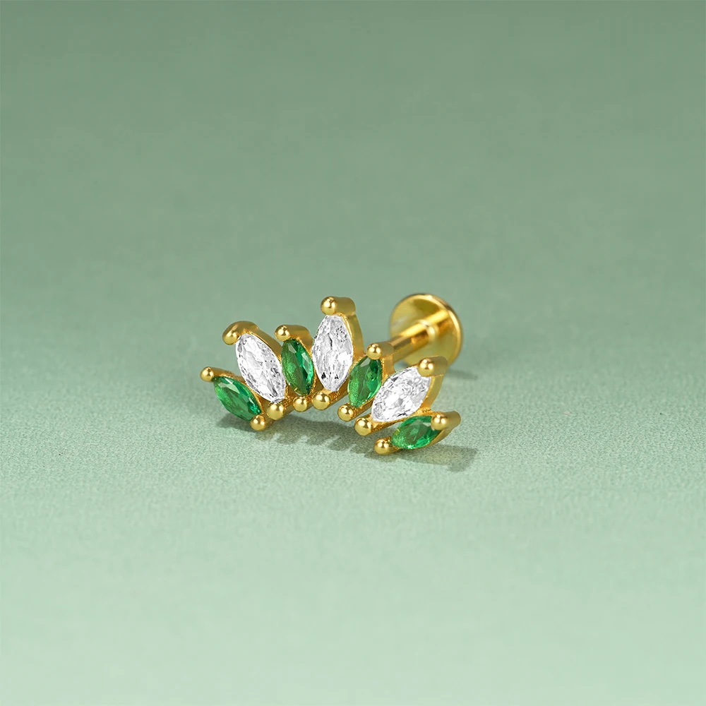 CANNER 1PC 925 Sterling Silver Green Horse Eye Zircon Crown Cartilage Piercing Stud Earring For Women Ins Puncture Earring Gift