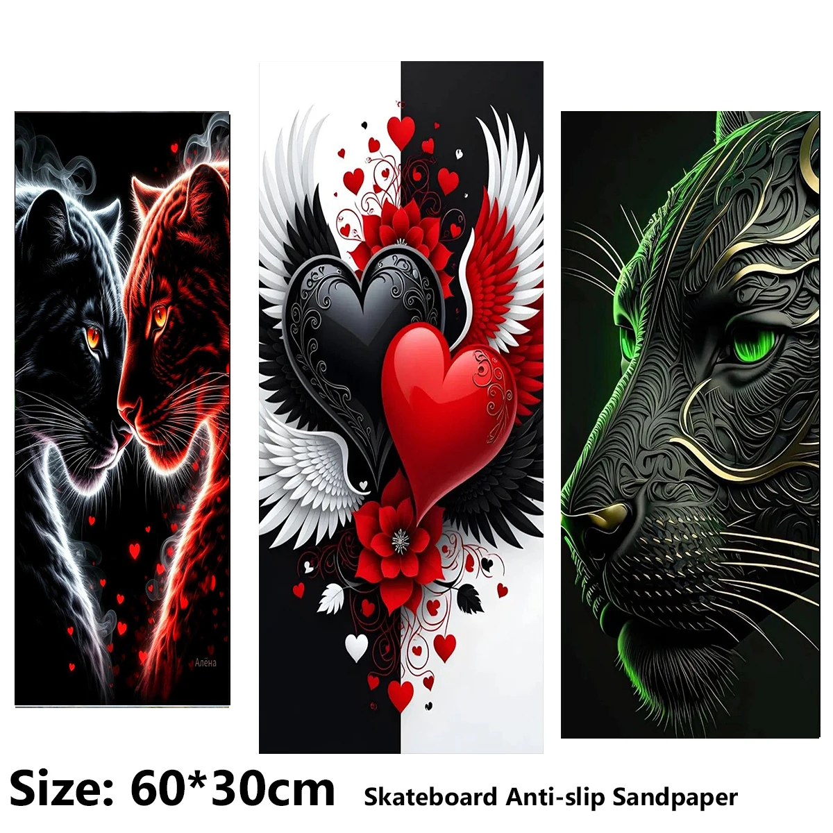 

Sweet Tiger and Heart Pattern ElecStric Scooter Anti-slip Sticker Sandpaper Skateboard Grip Tape Sheet 60*30cm