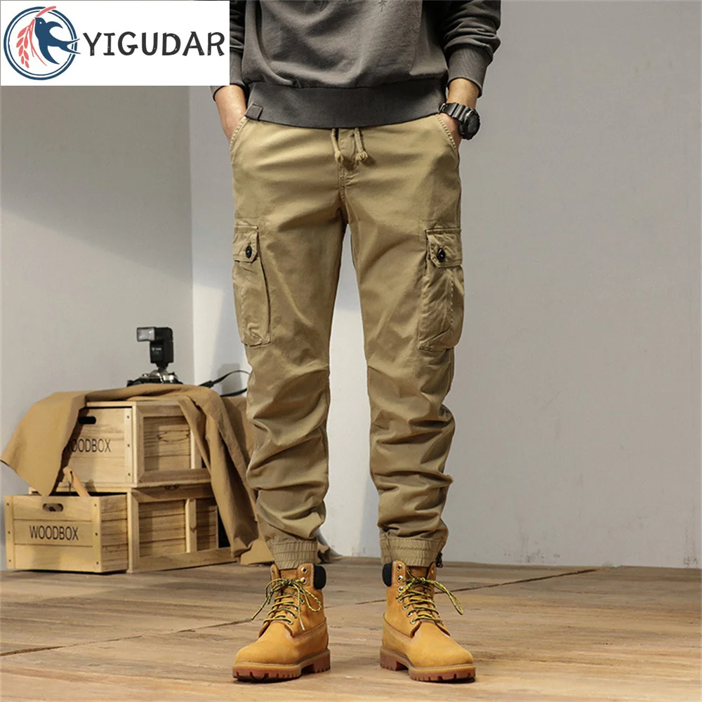 

2023 New Multi-Pockets Spring Summer Cargo Pants Men Streetwear Zipper Leg Skinny Work Joggers Cotton Casual Tactical Trousers