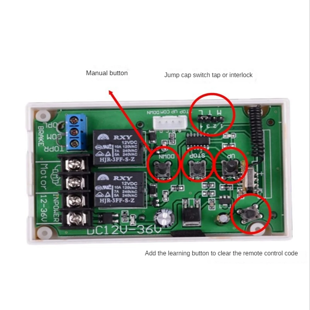 Controlador de interruptor remoto de Motor AC DC, interruptor de límite de botón Manual, transmisor de marcha atrás hacia arriba y abajo, 12V, 24V, 36V