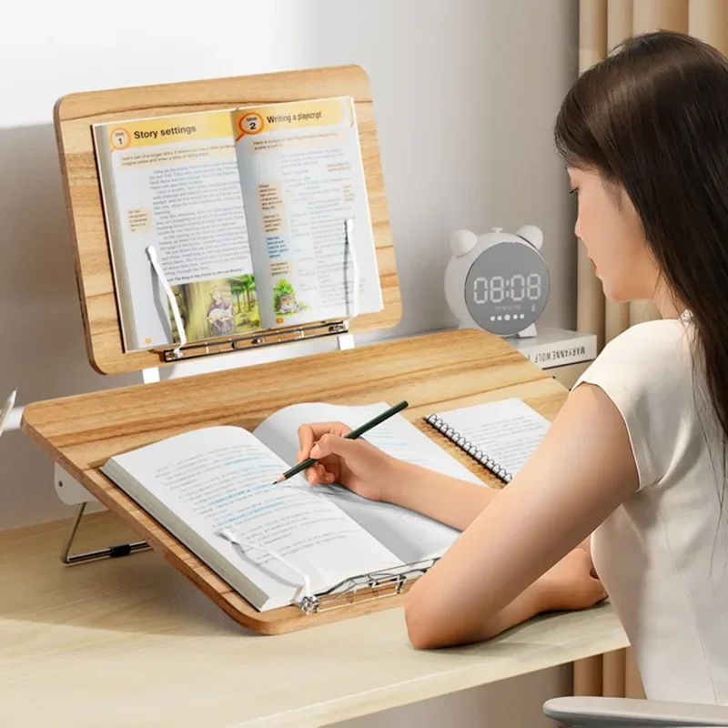 Adjustable Table Reading Rack Double Writing Board Bracket Solid Wood Multi-Function Laptop Desk Children's Bookshelf