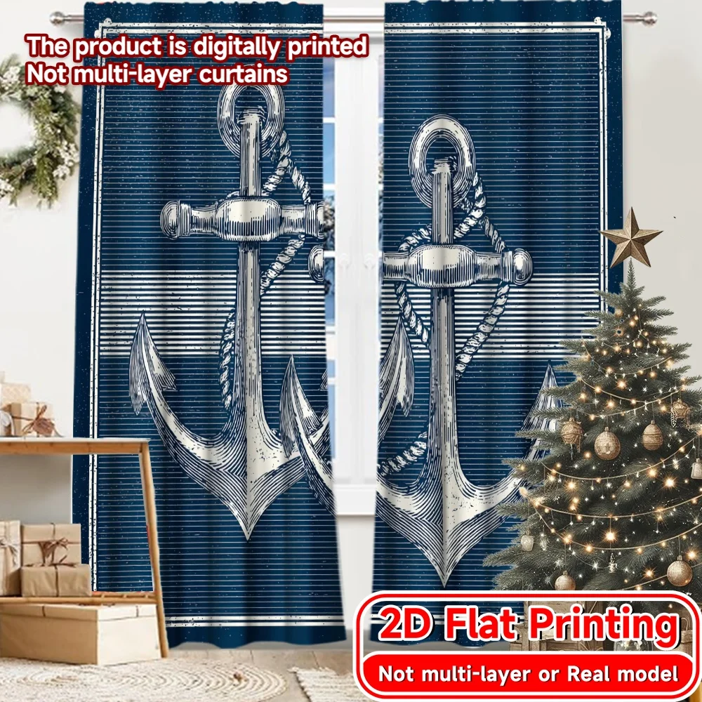 2D Flat Printing,2pcs Dual Anchors Pattern Popular Curtains Durable Polyester Curtains Thermal Insulation, and Room Darkening