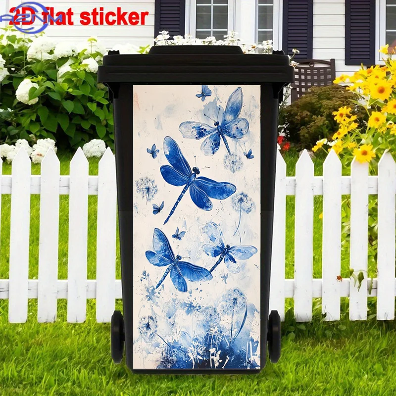 Blue Dragonflies Stickers Decoration, Watercolor Effect Stickers, Nature Inspired Self-Adhesive Removable Trash Can Stickers,