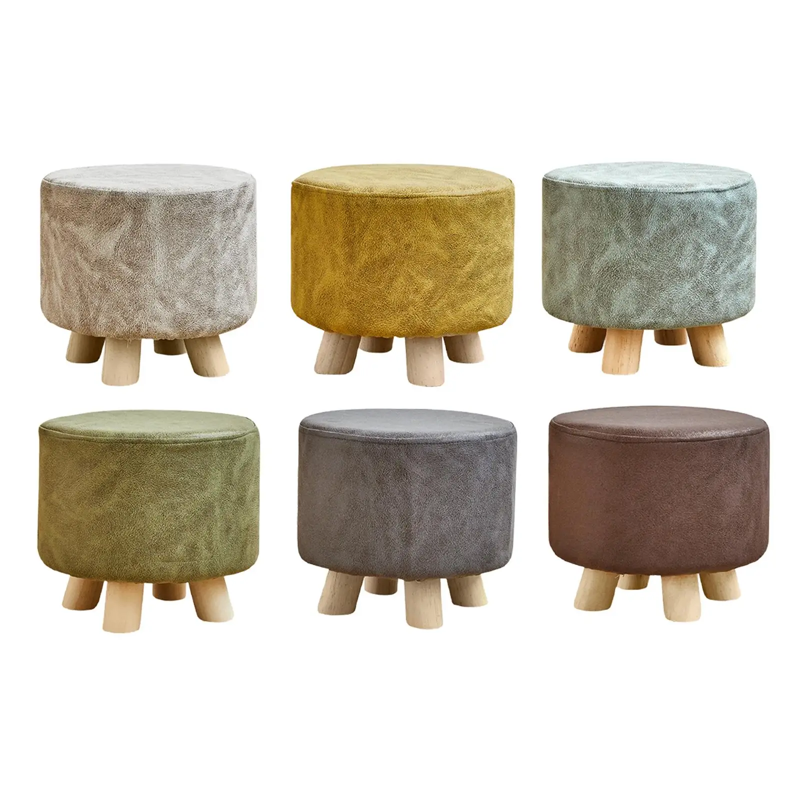 Small Foot Stool Ottoman Comfortable Shoe Changing Stool with Wood Legs Foot Rest for Doorway Couch Bedroom Living Room Bedside