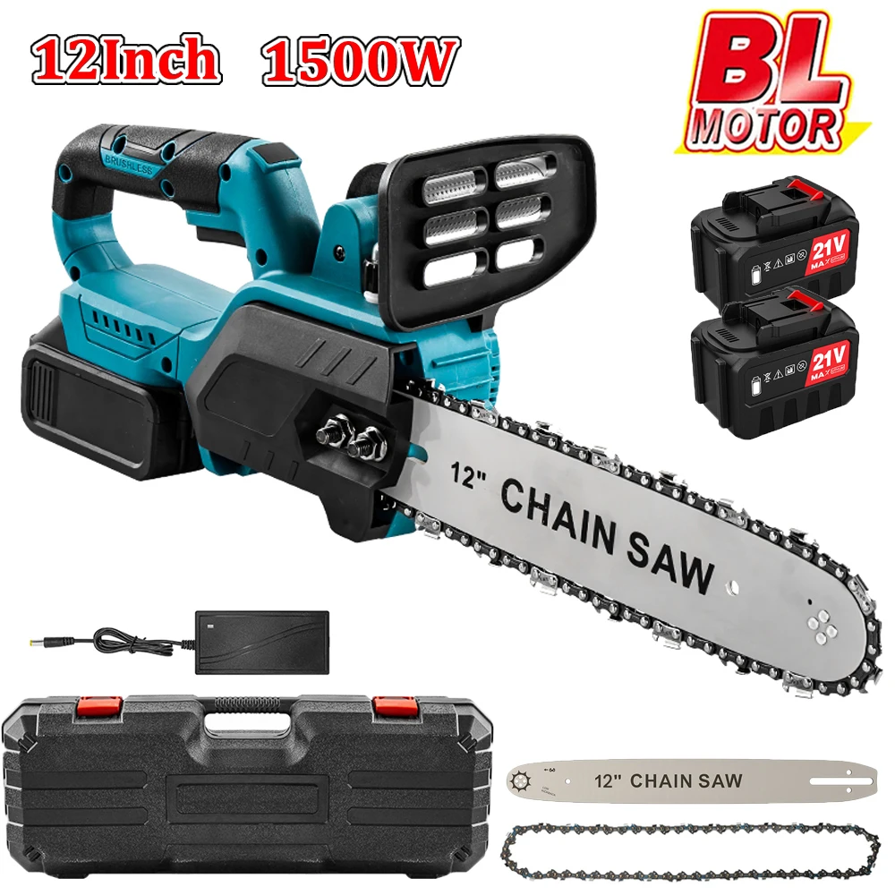 12-Zoll Bürstenlose Elektrische Kettensäge 1500W Kabellose Akku-Astschere für Holzarbeiten Handgehaltenes Gartenwerkzeug für Makita 21V Akku