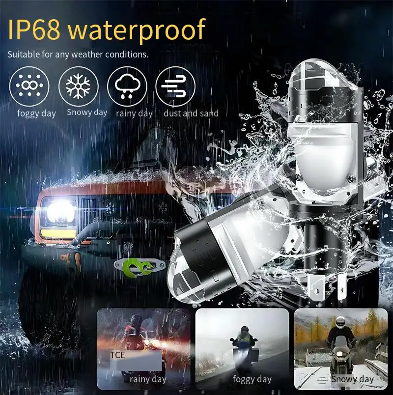 

50W H4 Bi LED Projector Headlight Bulbs Hi Lo Beam 12V 3000K 6000K with Strobe Light for 99% Vehicles