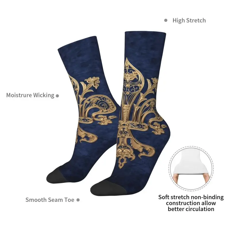 Coole goldene filigrane Fleur De Lis-Socken für Herren und Damen, warm, 3D-Druck, Fleur-De-Lys, Lilienblume, Fußball-Sportsocken