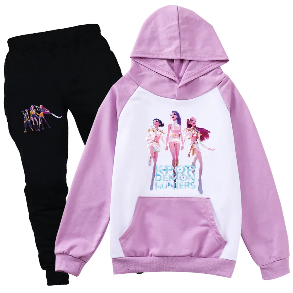 

Модный комплект одежды Kpop «Охотники на демонов», детская осенняя одежда, толстовки с капюшоном для маленьких девочек, штаны, комплекты из 2 предметов, повседневные спортивные костюмы для мальчиков