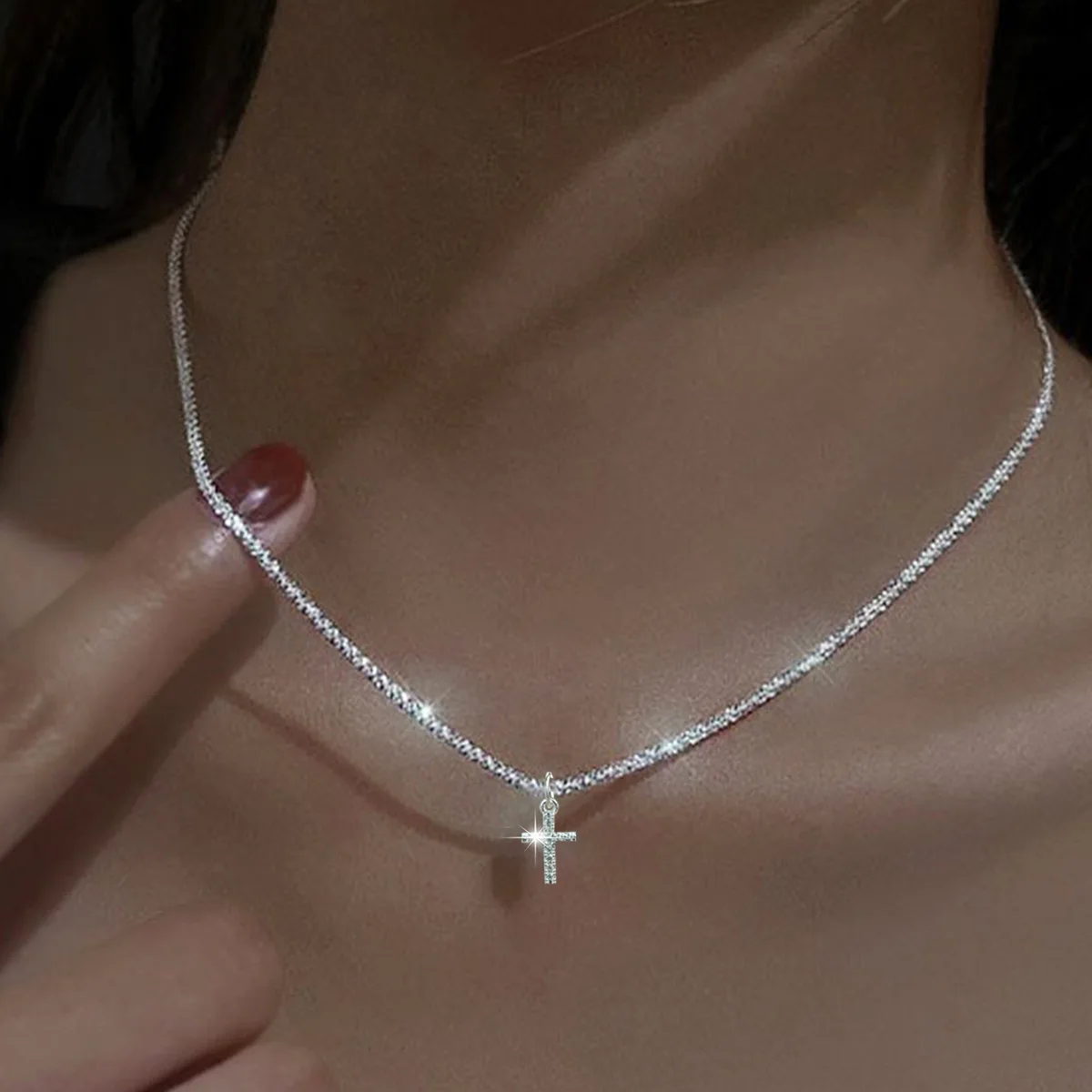 1 PCs Simple Ins Cauliflower Chain Sparkling Cross Collarbone Chain Full Star Collar Choker Necklace