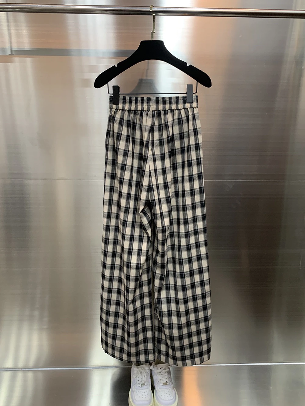 Sommer 2025 Hochgeschnittene Drapierte Weite Hose Schwarz-Weiß Karierte Lange Hose Schlankmachend Sonnenschutz Lässige Baumwolle Gerades Bein ...