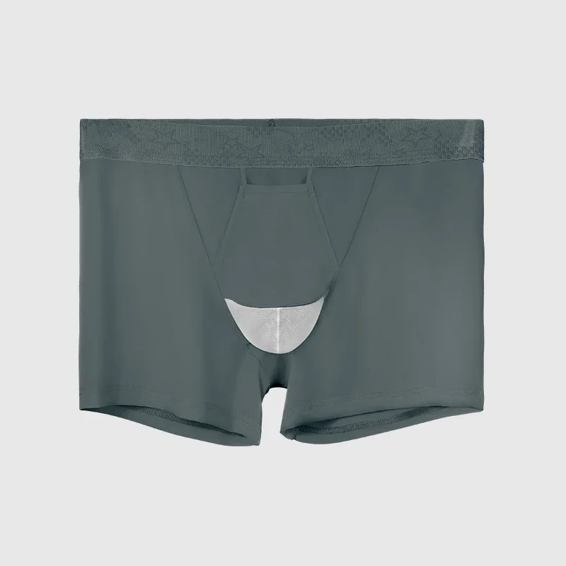 Men's Cool Silk Summer Lightweight Scrotal Support Gun-Pattern Separated Varicose Puffy Shorts