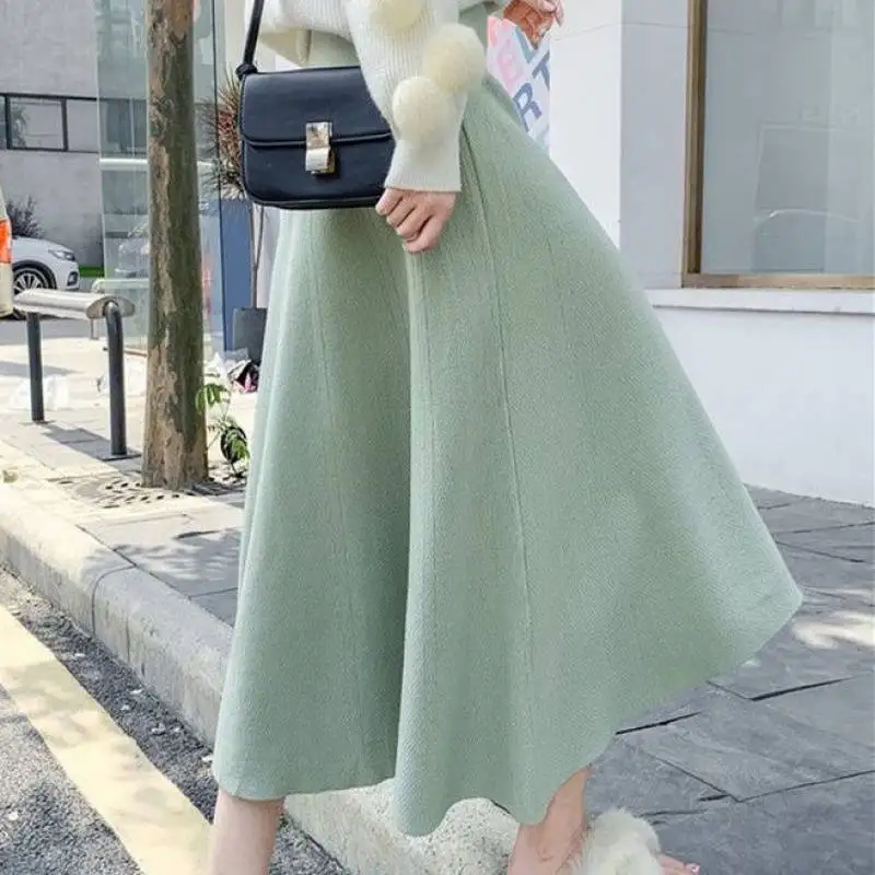 Long Elastic High Waist Slim Knitted Skirt Women 2022 Autumn Winter Warm Midi A Line Skirt Female Elegant Office Skirt