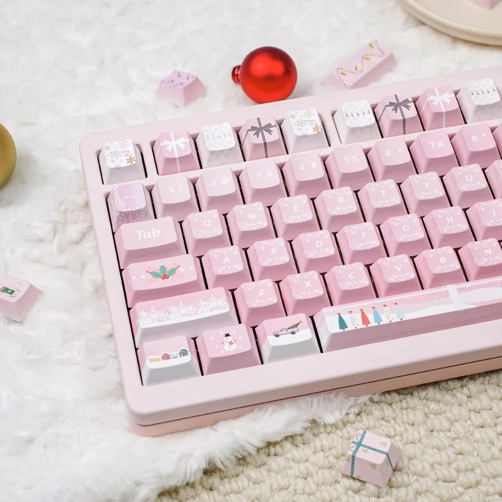 

Christmas Theme Keycap Set 152Key PBT Custom Pink Cute Cherry Profile Gaming KeyCap for Mechanical Keyboard Girl Gift Lucky65V2