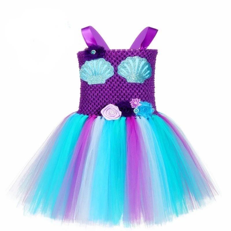 Mermaid Dress Girls Halloween Princess Party Dress Up Tulle Mesh Rainbow Tutu Skirt Fish Scale Sequin Outfits