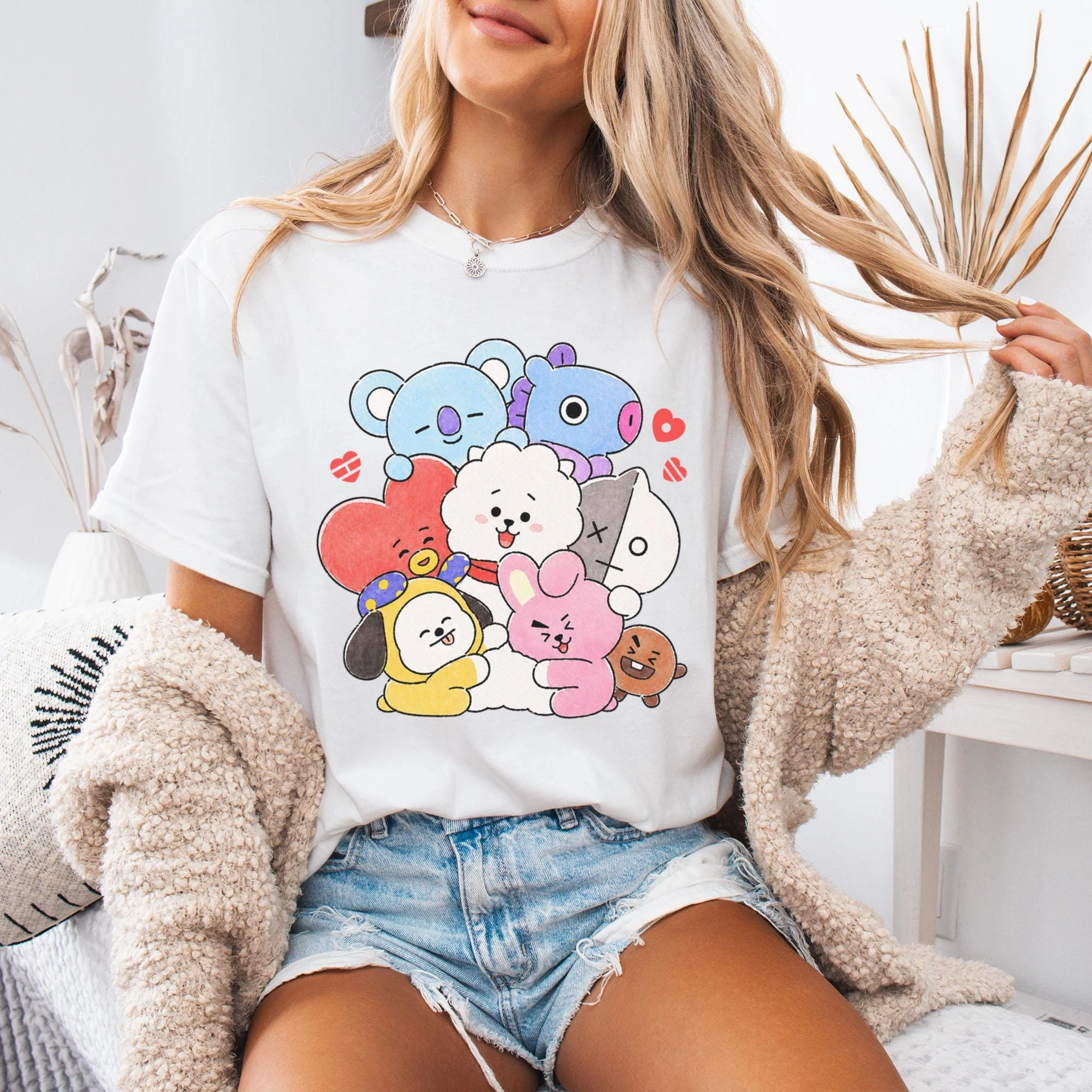 T-shirt graphique dessin animé BT21 HOOLIGAN 2026, tee-shirt unisexe en coton Kpop BTS Arirang Tour, chemise de mode homme/femme, cadeau pour les fans
