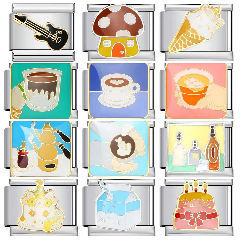  URING العصرية لذيذ الحليب القهوة كيك تحلية رابط إيطالي صالح 9 مللي متر الفولاذ المقاوم للصدأ سوار Charm بها بنفسك صنع خرز للمجوهرات #1