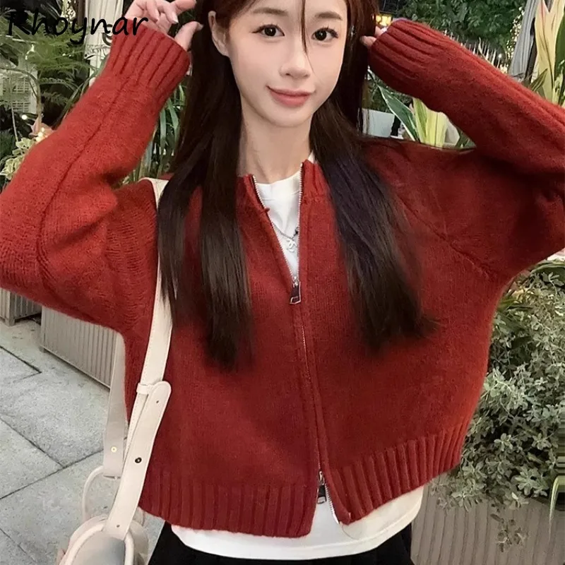 Solid Sweater Cardigan Women Zippers Fashion Trendy Simple All-match Loose Knitted Tender Korean Style Sweet Girls Attractive