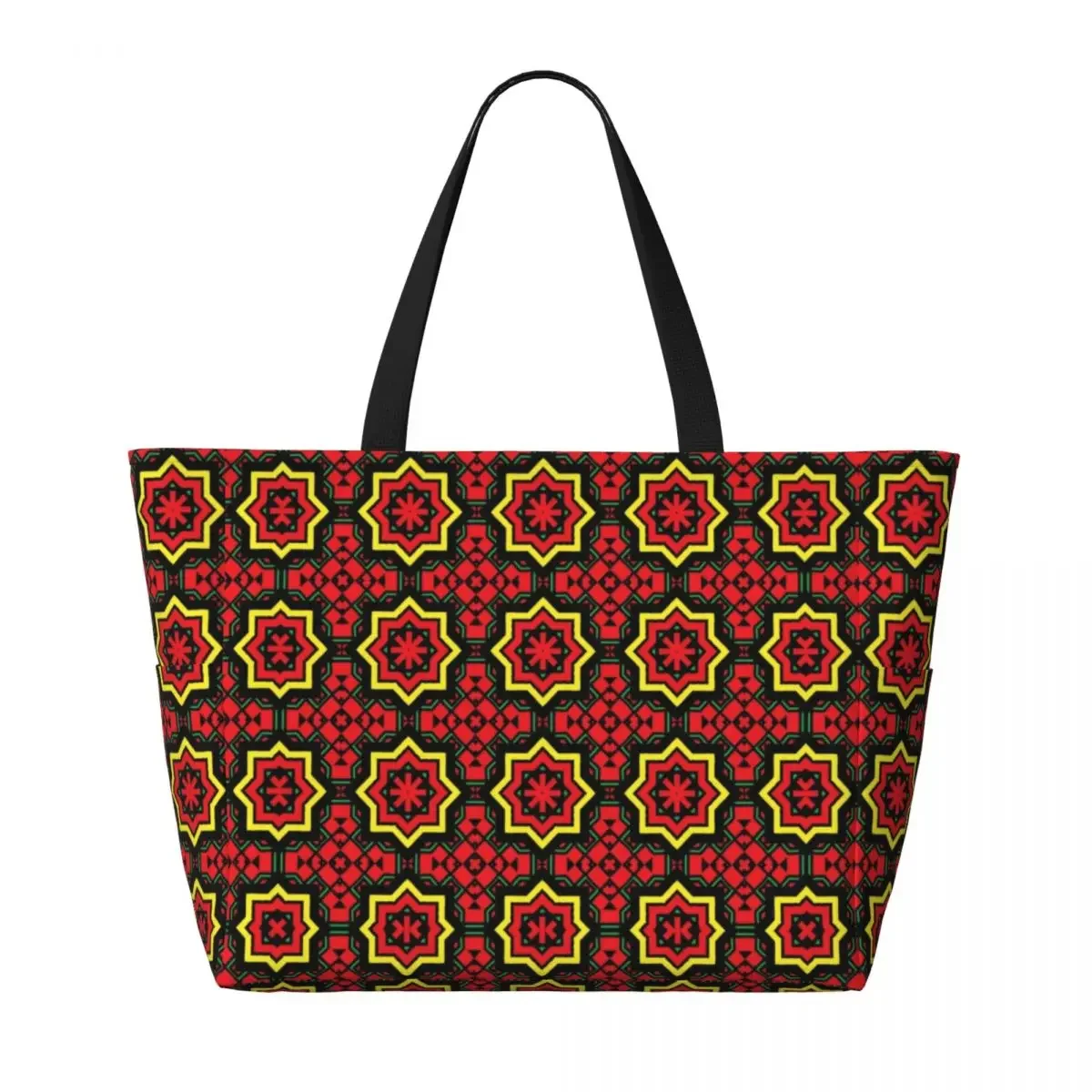 Custom Large Red  Ankara Pattern Tote Bag for Women African Culture Art Shopping Shoulder Beach Gym Travel Bag