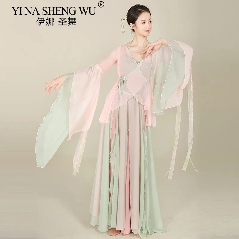

Classical Dance Dress Women Pink Sheer Flowy Fairy Chinese Traditional Performance Outfit Modern Training Wear Adults Girls