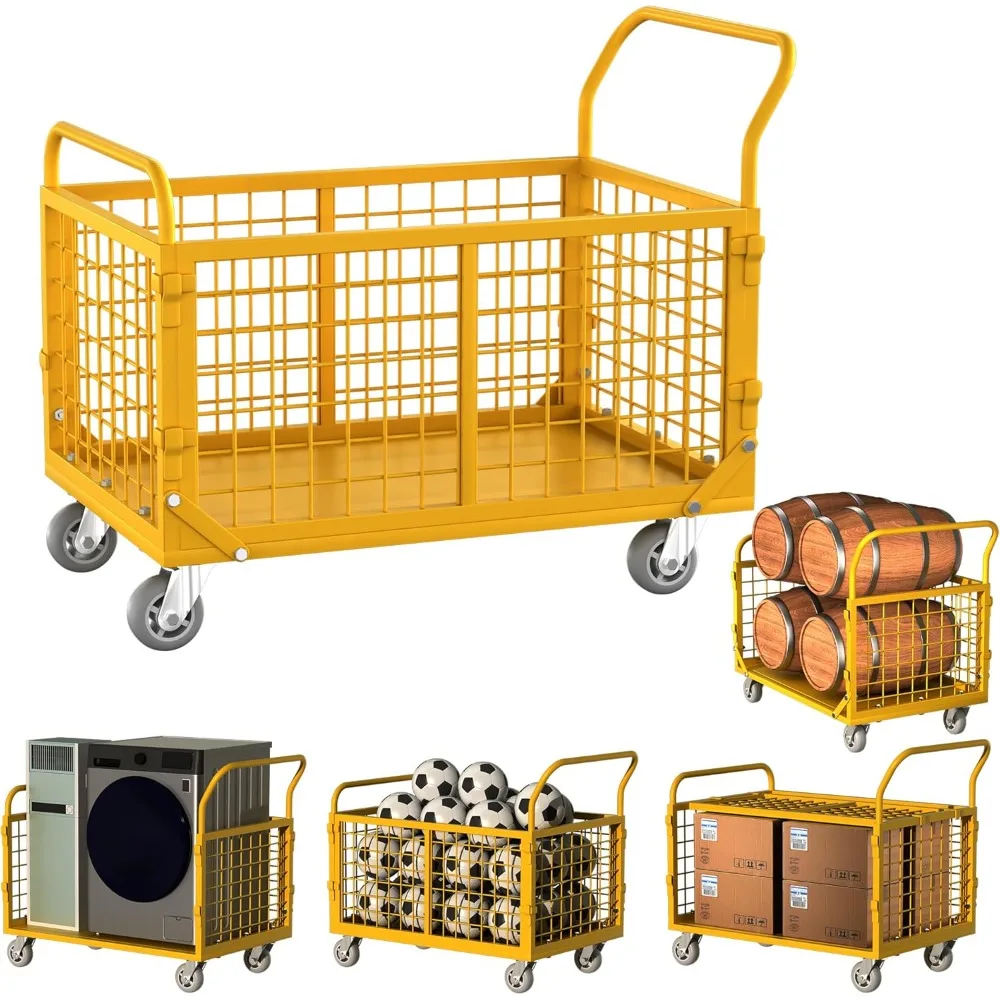 شاحنة منصة شديدة التحمل 5 في 1 مع قفص عربة يد مسطحة دوللي لتخزين كشك الغسيل والبقالة 1800 رطل #1