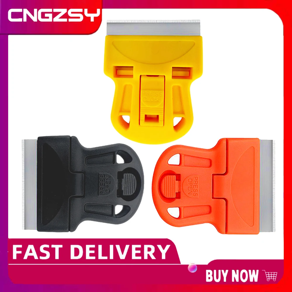 Black Yellow Orange Mini Razor Scraper With Carbon Metal Plastic Blades Glue Removing Tools E49