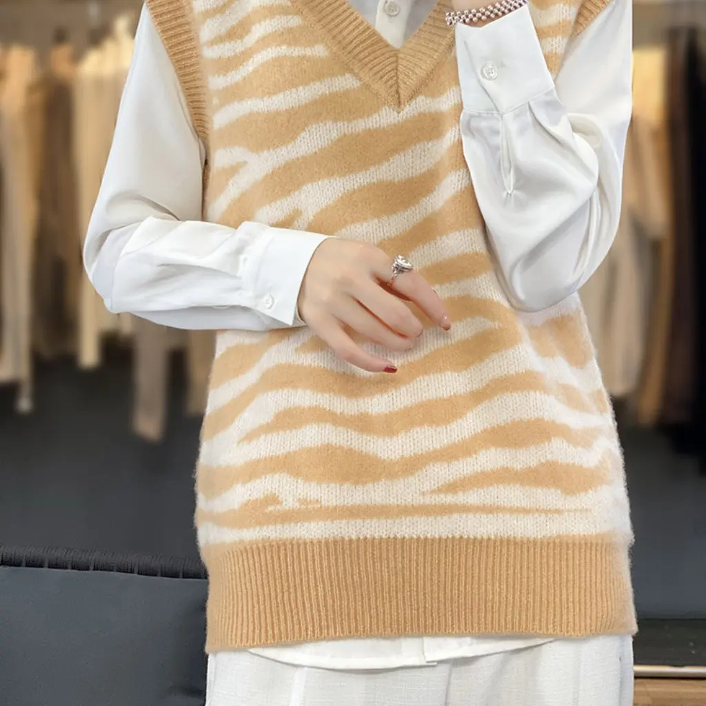 

Женский шерстяной кардиган с v-образным вырезом, жилет, весенняя мода, многослойная свободная базовая рубашка без рукавов в корейском стиле