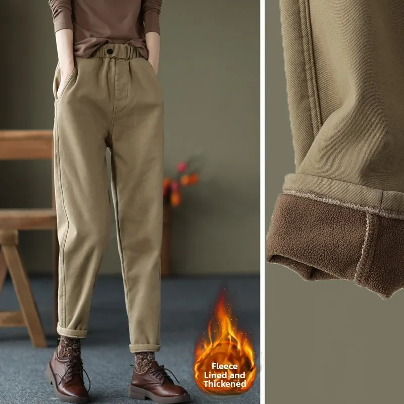 

Женские винтажные повседневные цветные свободные брюки Харлан на подкладке с высокой талией из смеси хлопка, ткань для поездок на работу