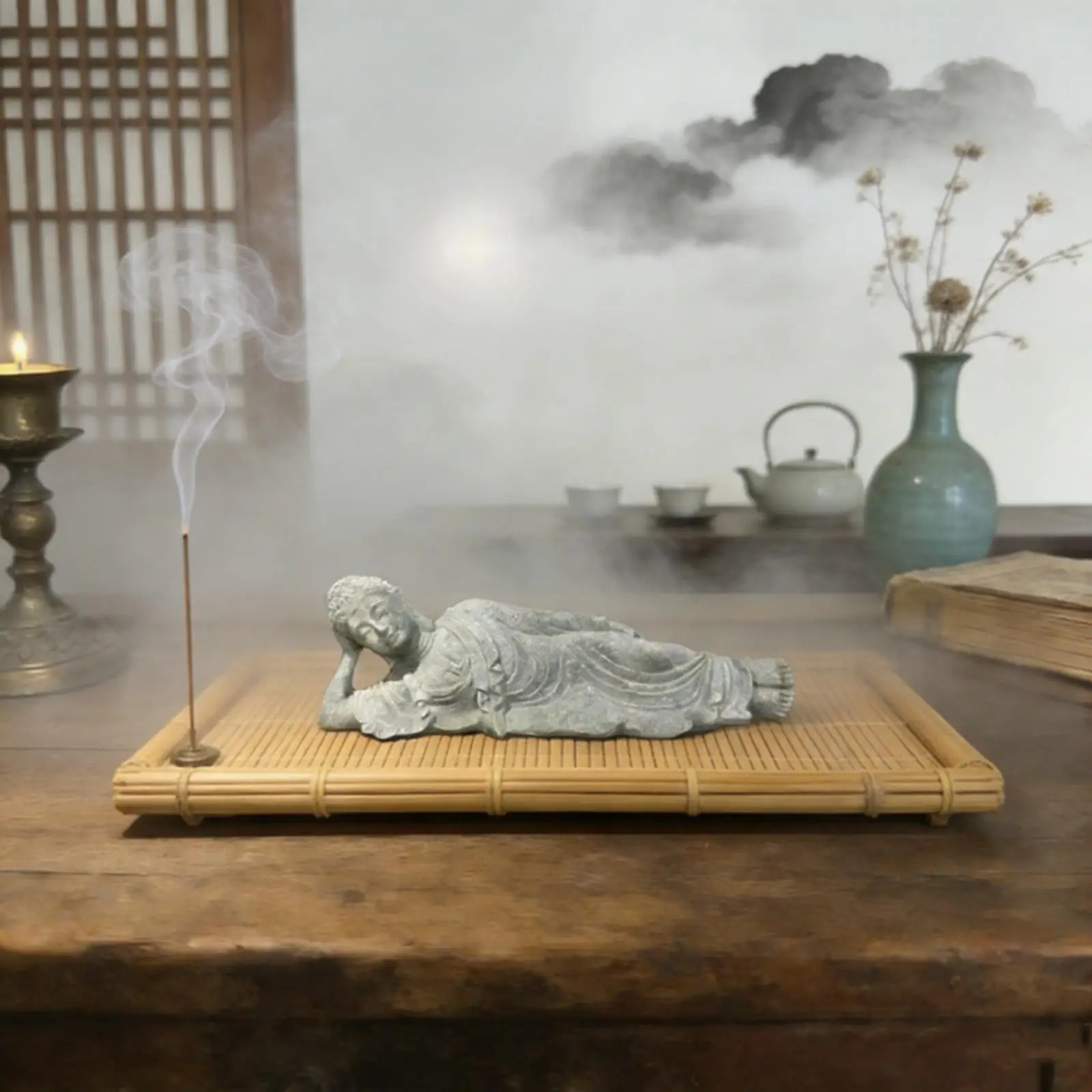 Reclining Buddha Statue Fish Tank Decoration Resin Craft Sleeping Buddha Figurine Sculpture for Entryway Home Yard Shelf