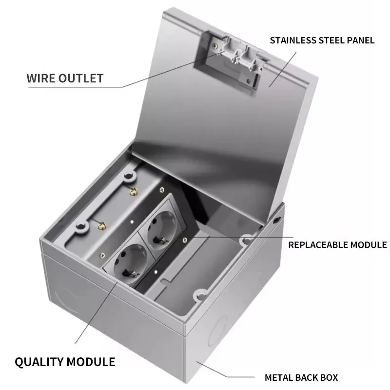 Sleek and Hidden: EU Ultra-Thin Flat Floor Socket in 304 Stainless Steel - Embedded and Waterproof for Seamless Integration