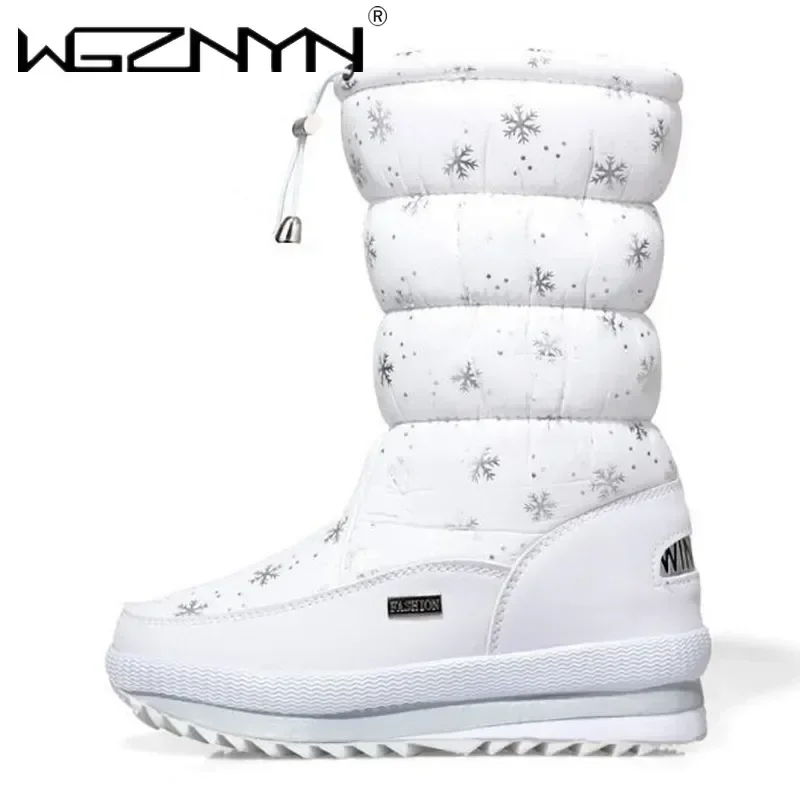 

Luxury White Women Boots Winter Shoes Warm Plush Mid-calf Boots Waterproof Rubber Non-slip Platform Snow Boot Female Plus Size