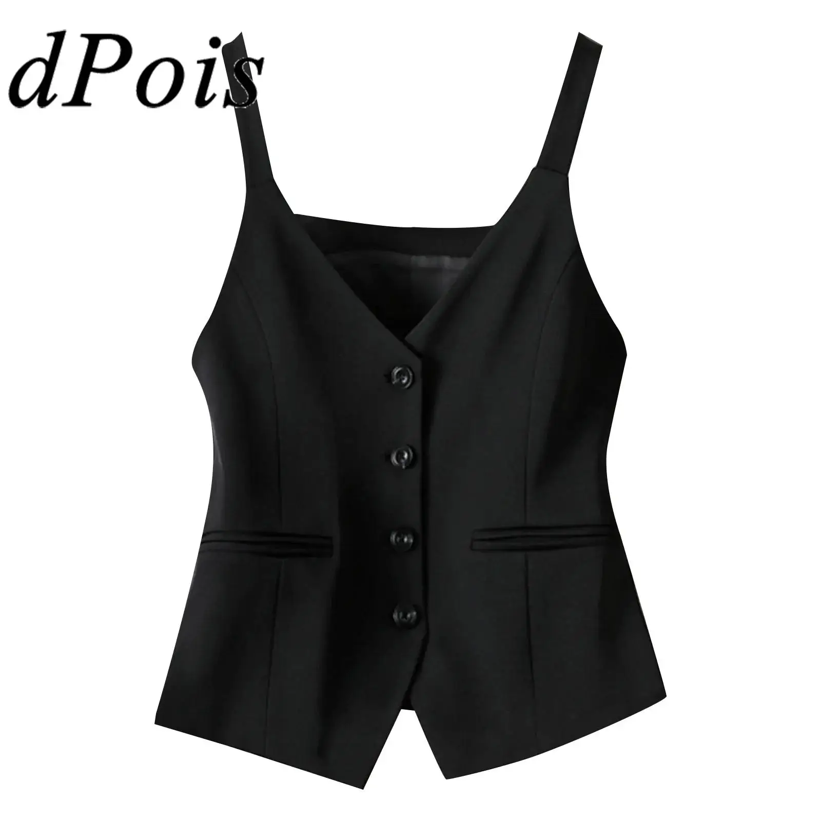 

Модные женские жилеты, топы, жилеты без рукавов с v-образным вырезом, на пуговицах спереди, с острым подолом, тонкие топы, жилеты, офисная женская рабочая одежда